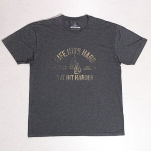 Few Will Hunt Life Hits Hard We Hit Harder Gray TShirt Men's Large Gym Workout